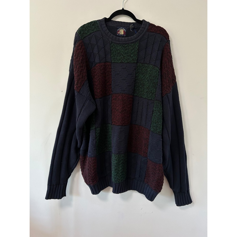 Vintage Cunky Salty Dog Gant Patchwork Sweater Mens 2XT Navy Multi Grandpa Core